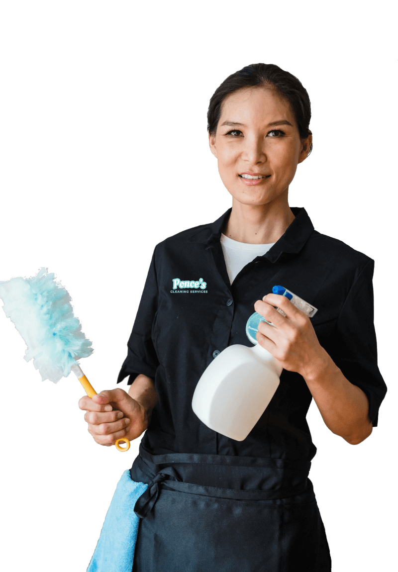 A professional woman ready to clean, offering top-quality home cleaning services in Alpharetta, GA